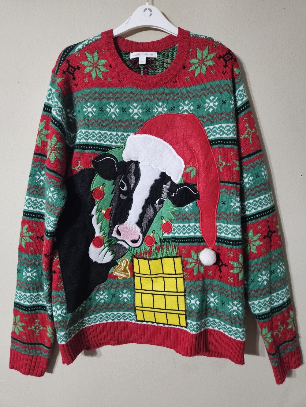Celebrate Together Cow Ugly Christmas Sweater Large
